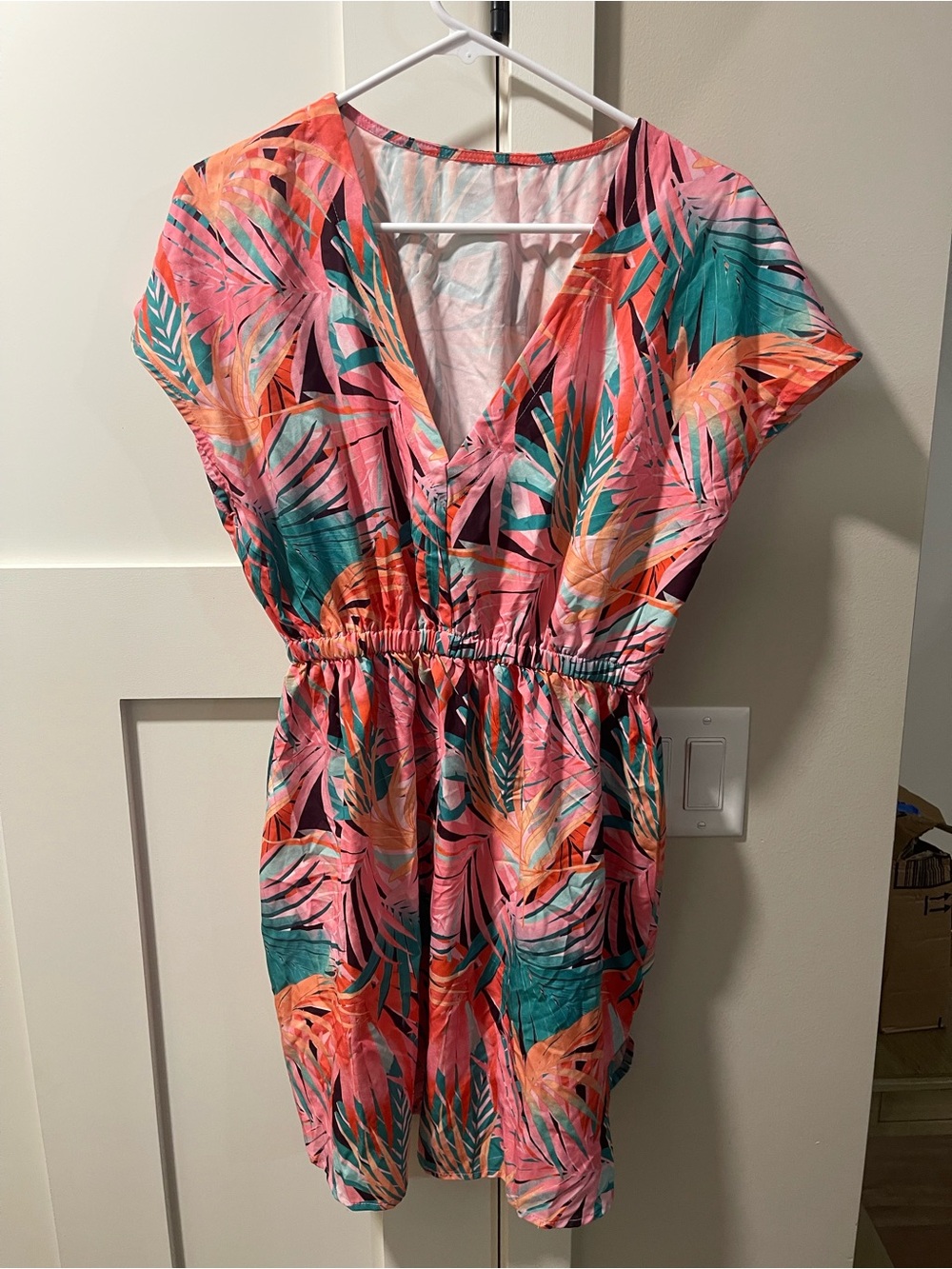 Cupshe Pink Tropical Leaf Swim Coverup Dress
